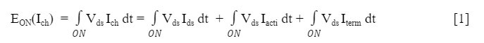 Equation 1: Expression of turn-on loss taking into account termination region